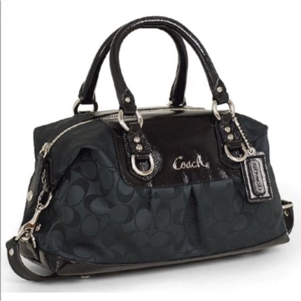 Coach Ashley Signature Satchel Handbag in Black—includes dustbag
